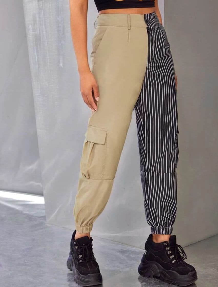 Moda Pantalón cargo de rayas de dos colores 🧷