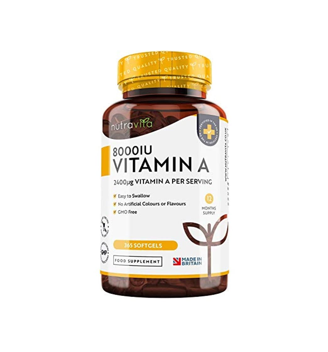 Producto Vitamina A 8000 UI - Suministro para 1 año - 365 cápsulas