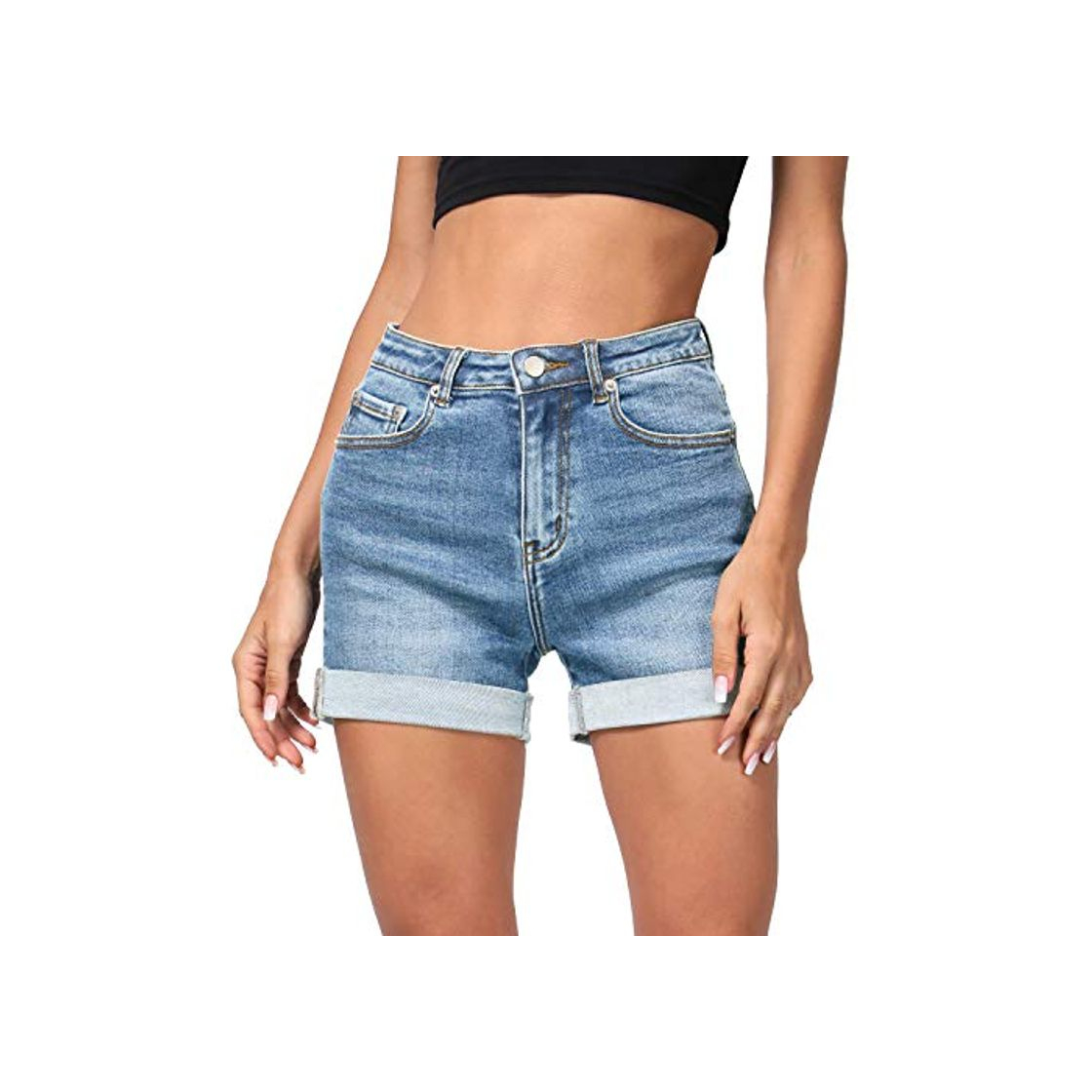 Product Hocaies Mujer Pantalones Cortos De Mezclilla con Cintura Alta Roll Up Shorts