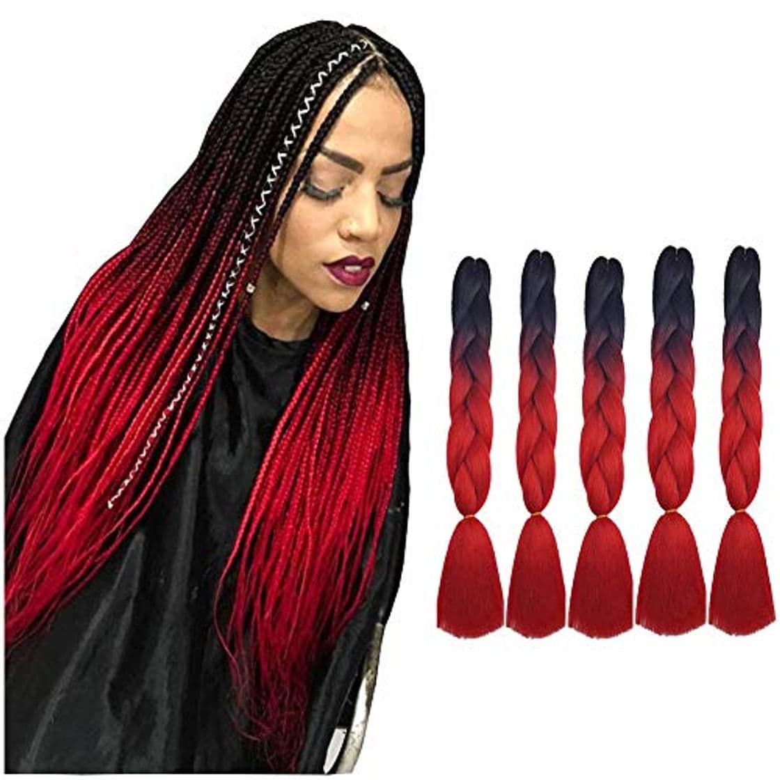 Product Showjarlly 5 Piezas Ombre Jumbo Braid Pelo Sintético 24 Pulgadas 100g Kanekalon