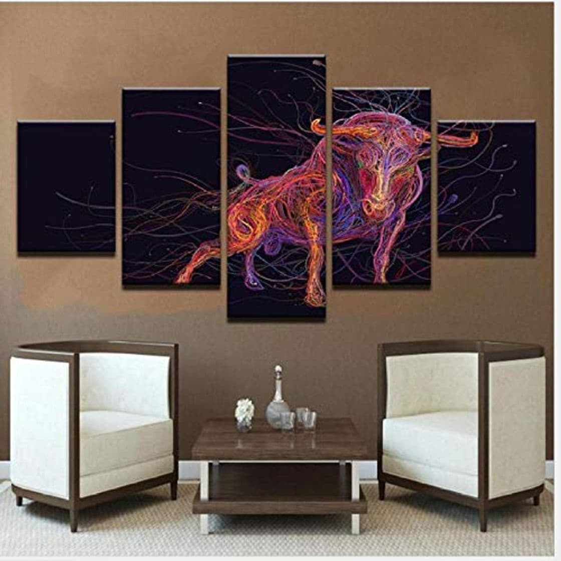 Producto AMDPH Cuadro En Lienzo 5Pcs Imagen Línea De Color Toro Creativo Pintura Decorativa Moderna para Colgar En La Pared Decoración para El Hogar Dormitorio Infantil Regalo De Arte Mural