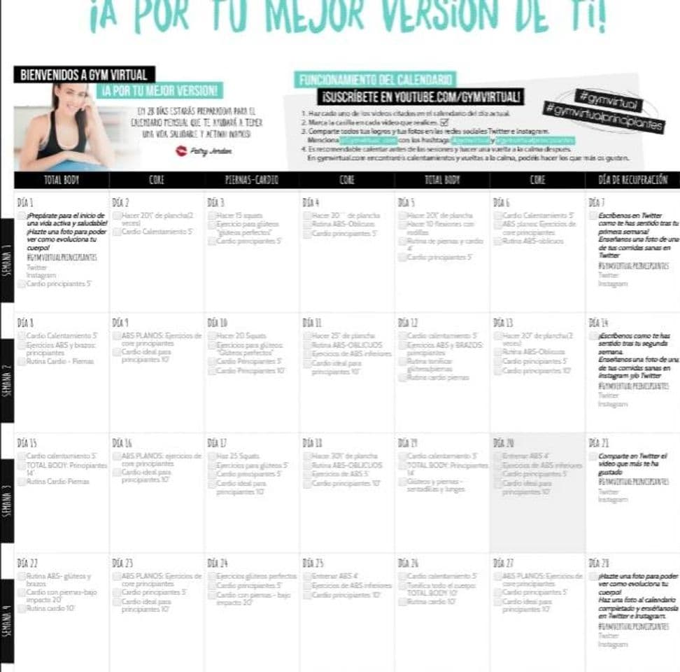 Moda Calendario Principiante - GYM VIRTUAL