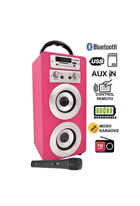 Electronic DYNASONIC - Altavoz Karaoke Bluetooth 10W, Color Rosa