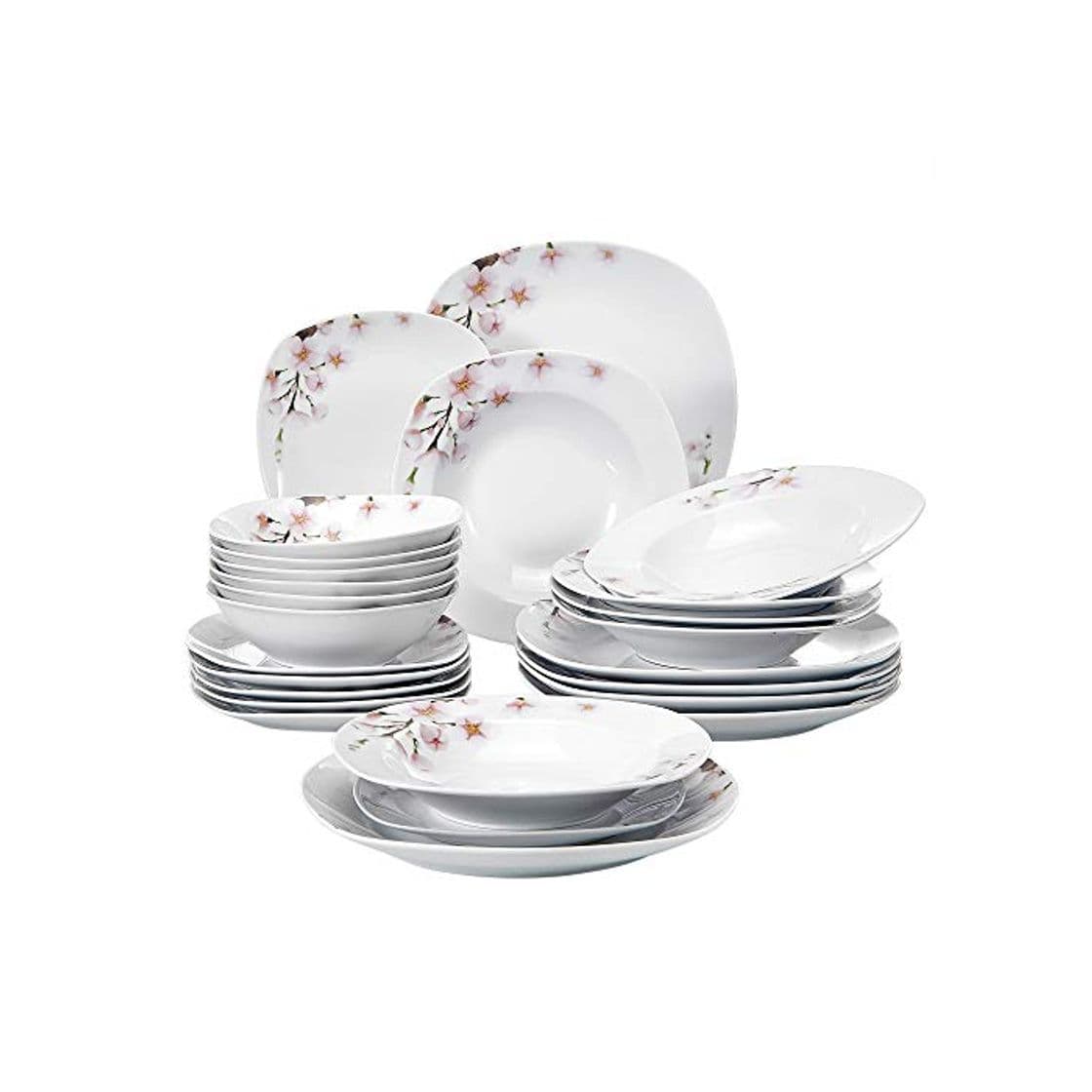 Product VEWEET Annie Juegos de Vajillas 24 Piezas de Porcelana con 6 Cuencos