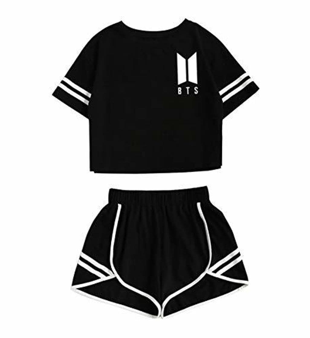 Producto JLTPH Mujer KPOP BTS 2pcs Crop Top y Pantalones Cortos Set Cuello