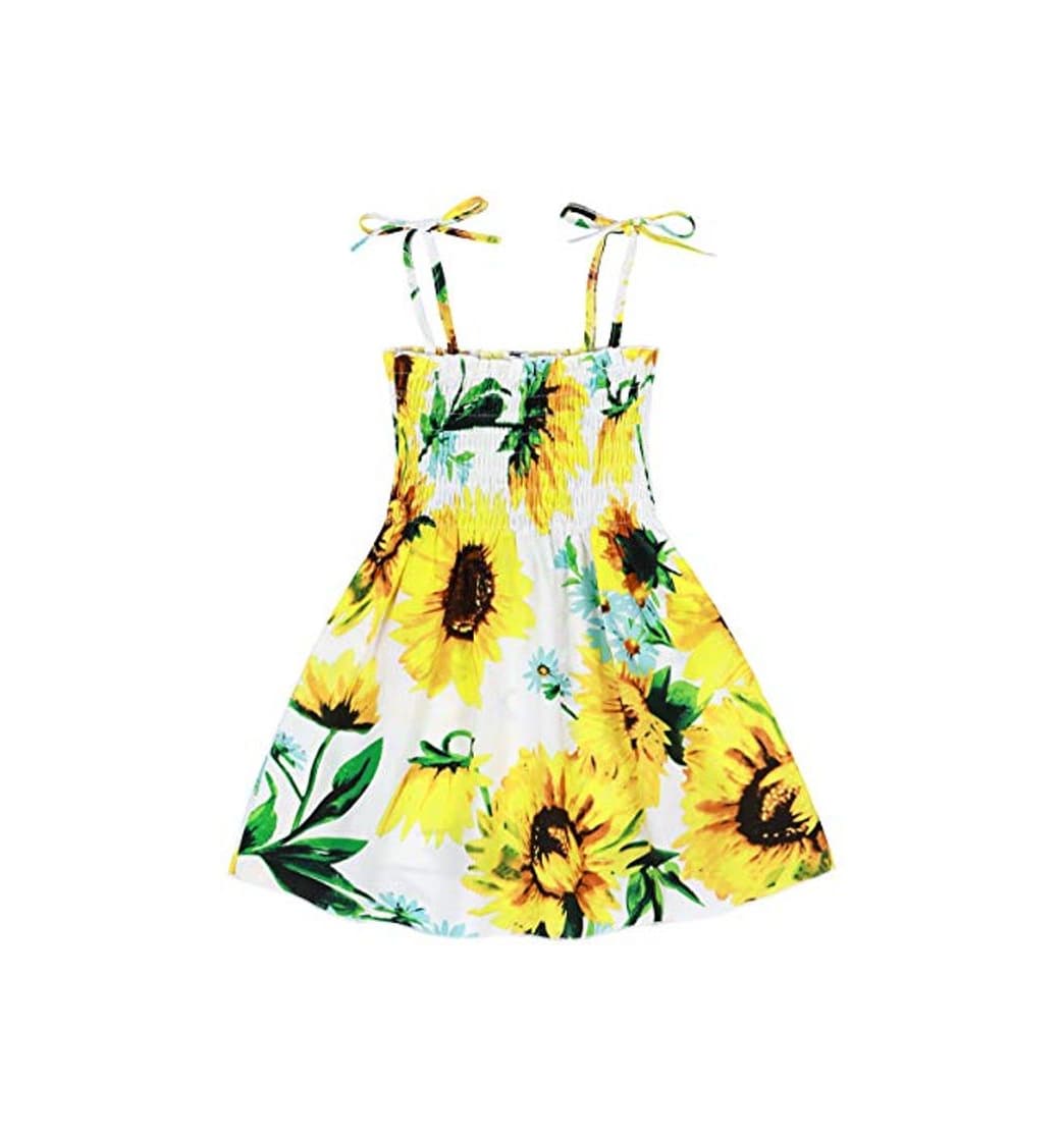 Moda Edjude Niñas Vestido de Verano Vestidos de Tiras para Bebés Girasol Casuales