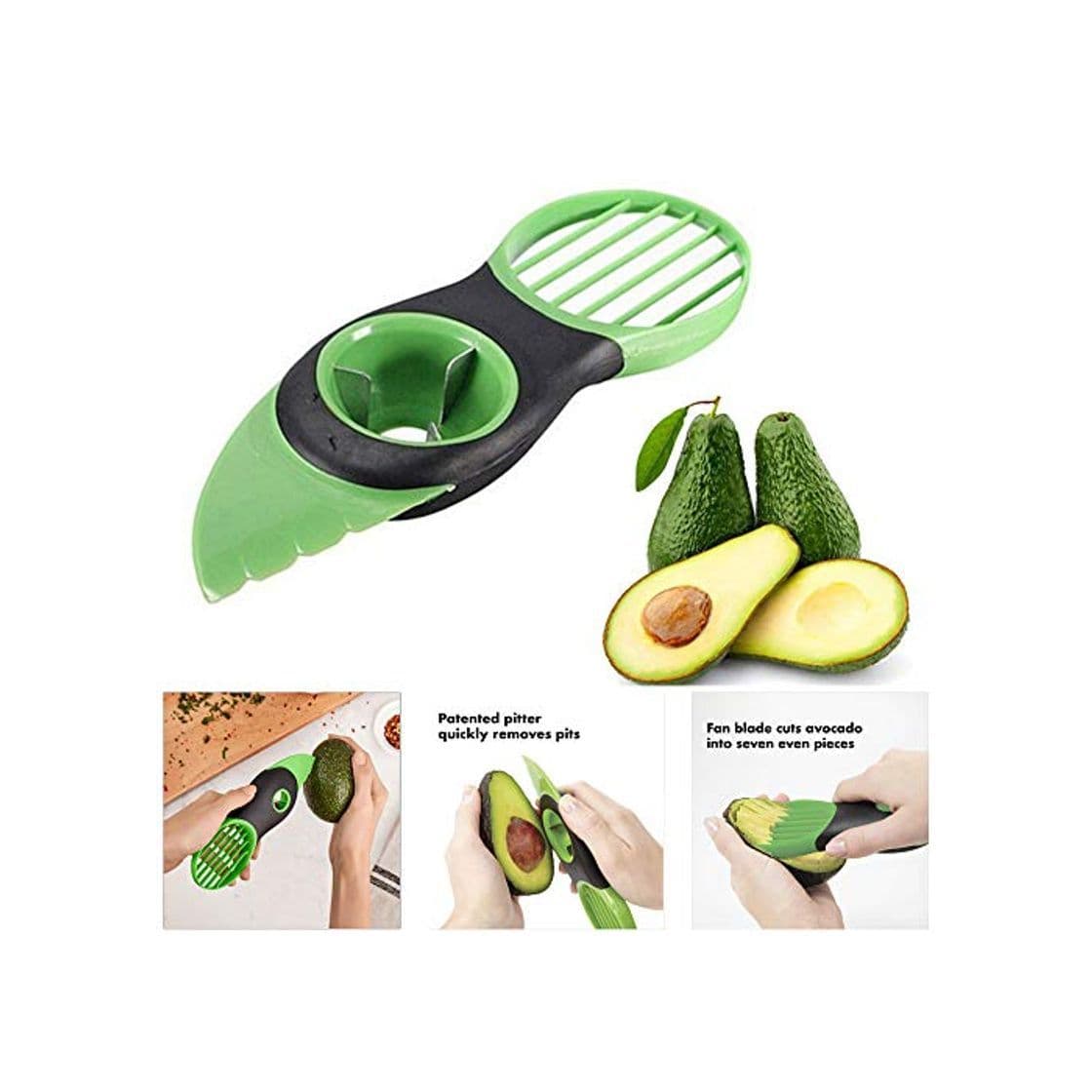 Product NUONA Good Grips Cortador de Aguacates, Pelador Aguacates Verde Rebanadora Fruta, 3