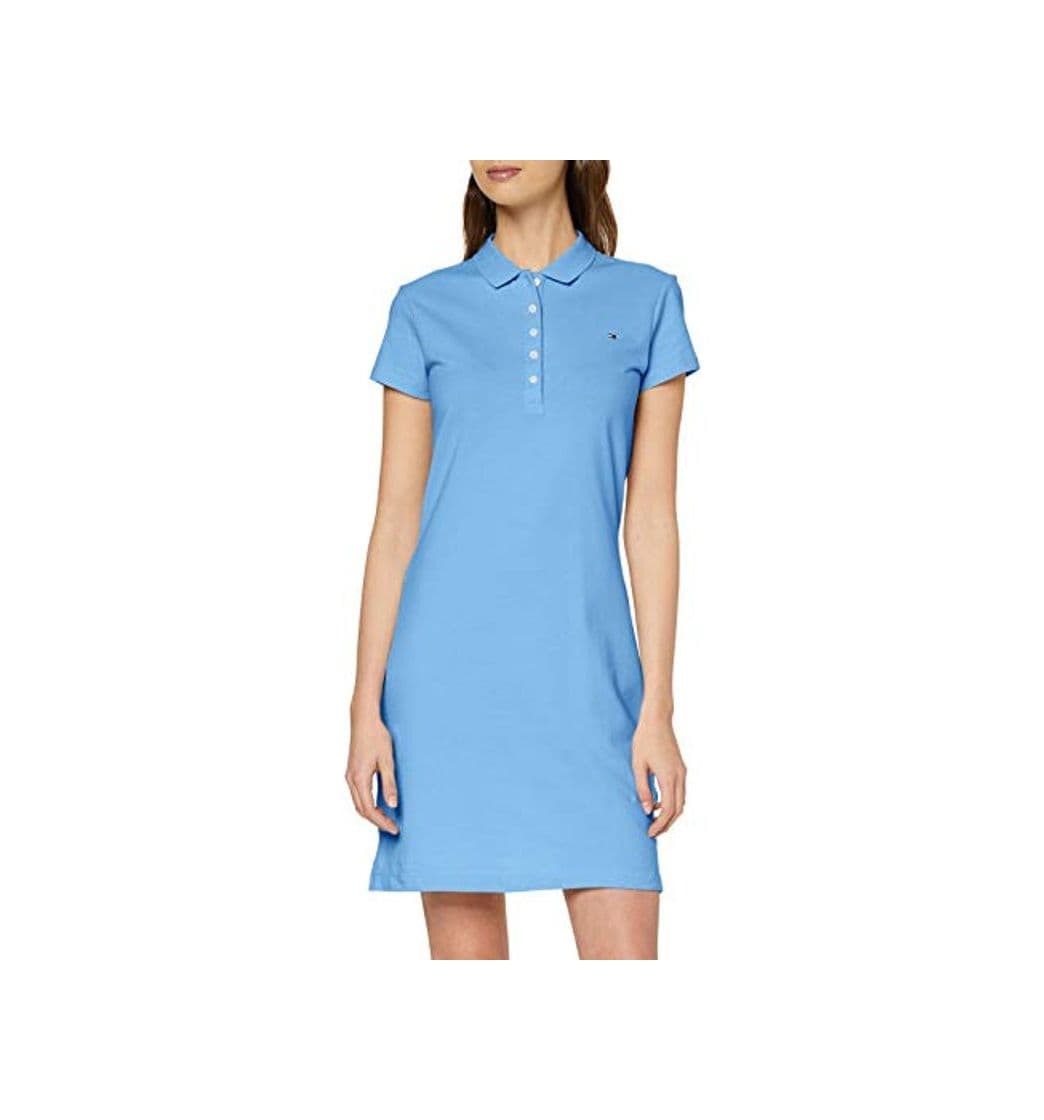 Fashion Tommy Hilfiger D Vestido con Cuello Polo y Manga Corta, Azul