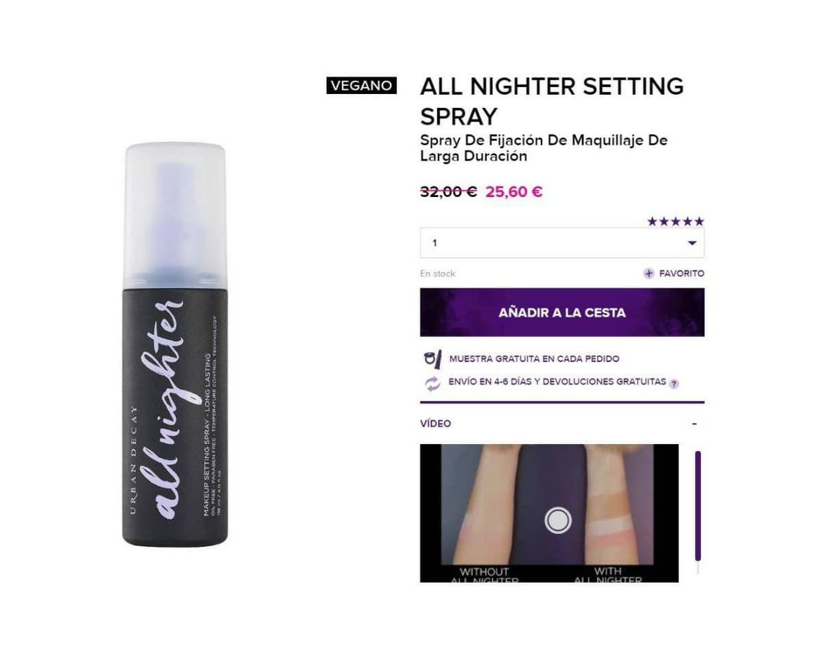 Producto ALL NIGHTER SETTING SPRAY
Spray De URBAN DECAY 