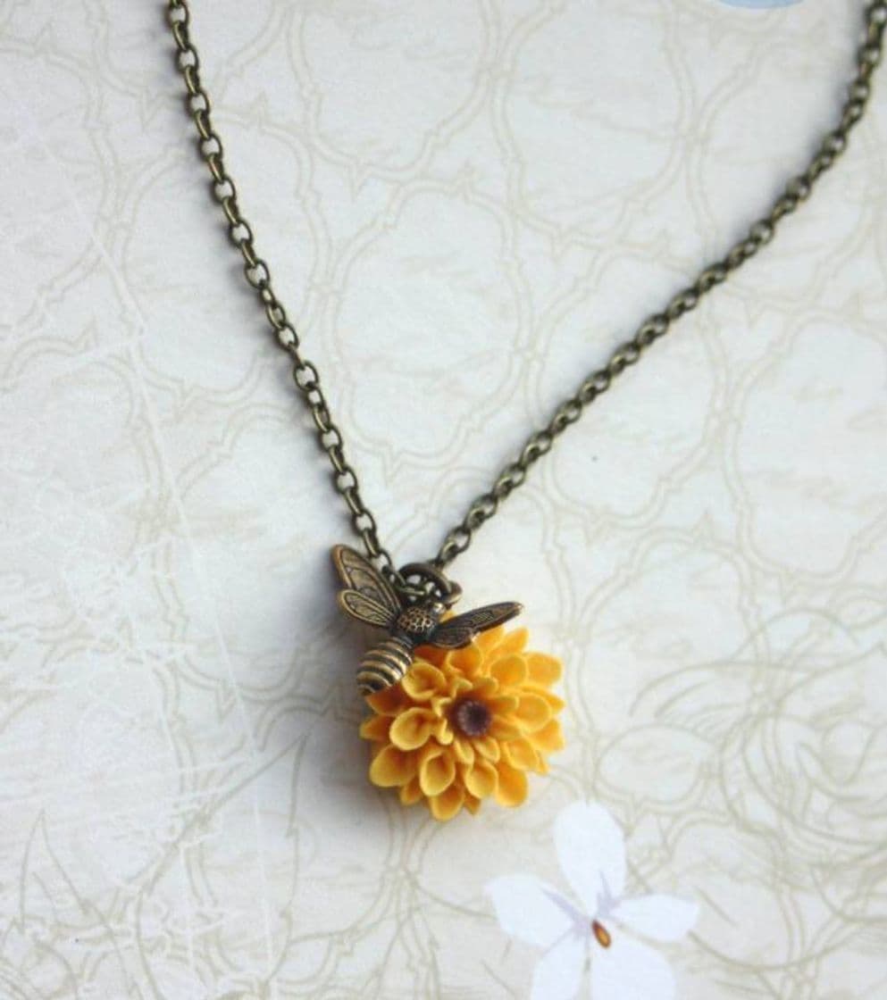 Product silver and gold bee necklace sunflower