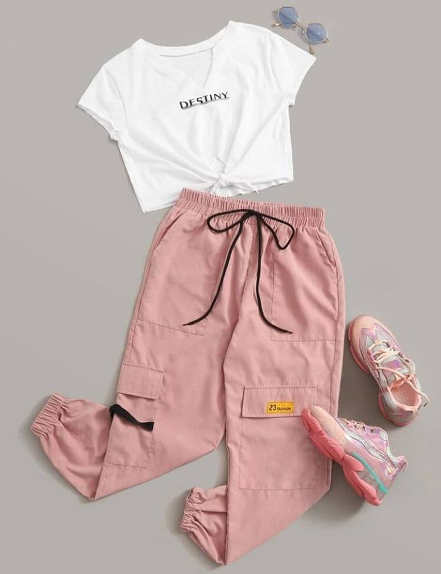 Moda Destiny Graphic Tee & Cargo Pants Set