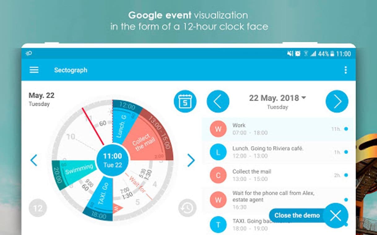 App Sectograph. Planner & Time manager on clock widget