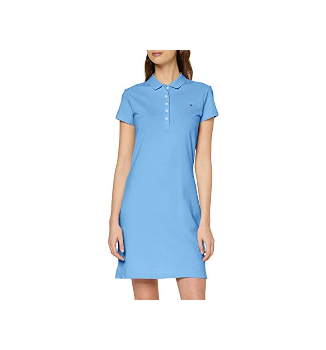 Fashion Tommy Hilfiger D Vestido con Cuello Polo y Manga Corta, Azul