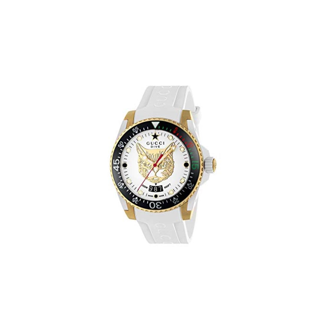 Fashion Gucci Reloj de Buceo cauuciu Carcasa Blanca con pvd con Oro Amarillo