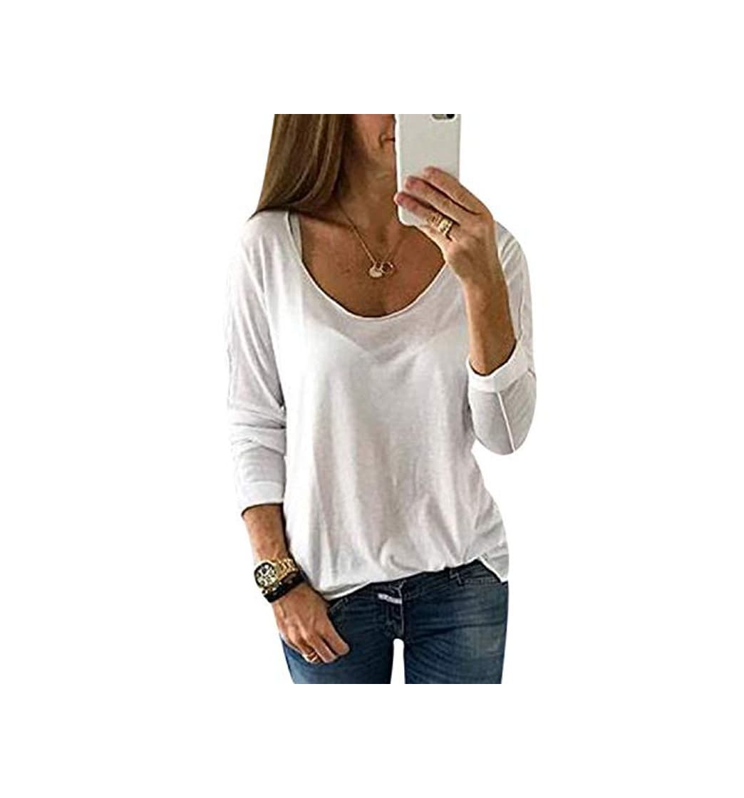 Fashion YOINS Camiseta de Manga Larga para Mujer Camisas con Rayas Cuello Redondo