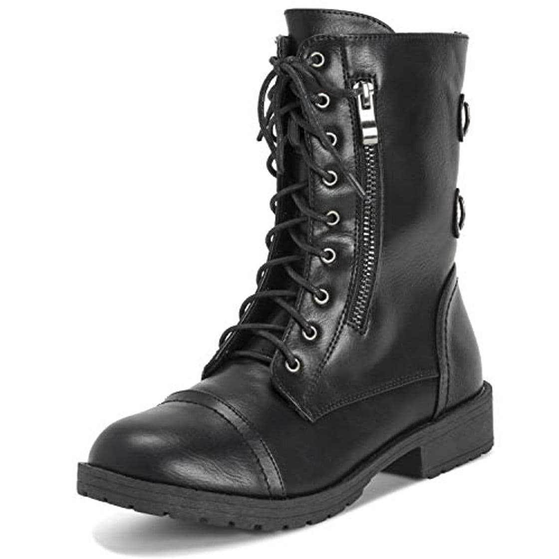 Moda Mujer Outside Pocket Zip Combate Militar Moda Invierno Medio Becerro Botas