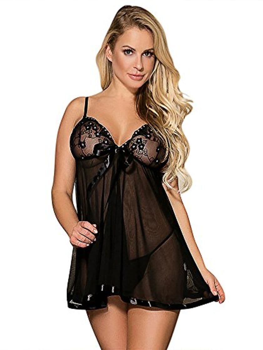 Moda DotVol Mujer Plus Talla Sexy Lencería Enacje Brillante Lentejuela Transparente Picardías Ropa