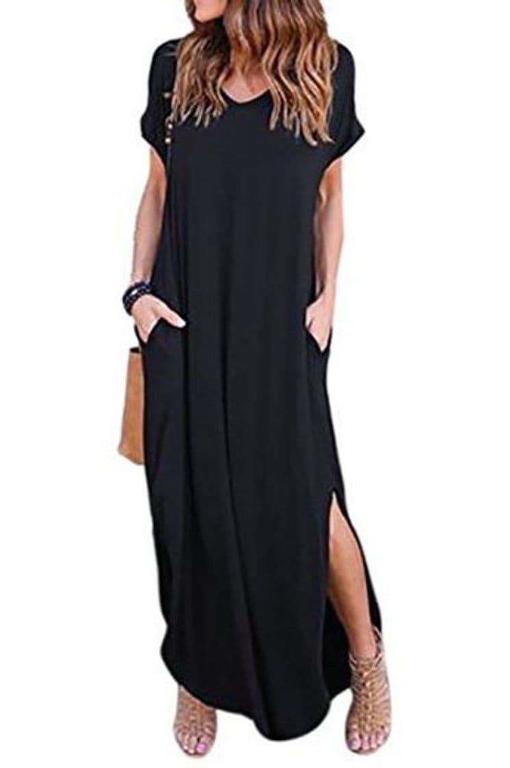 Fashion Vestidos Mujer Casual Bohemios Playa Largos Verano Vestido Boho Hendidura Falda Larga Maxi Vestido Playeros Black2 L