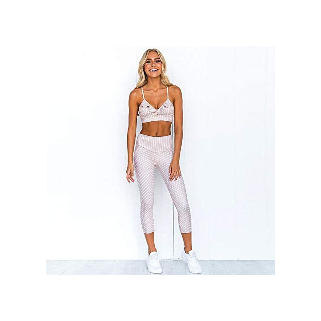 Moda wksee Yoga Mujer Fitness Running Fitness Yoga Impresión A Rayas Flacas Elástico Yoga Trajes Deportivos Gimnasio Entrenamiento Sujetador Deportivo Scrunch Butt Leggings Fitness Ropa Deportiva Femenin