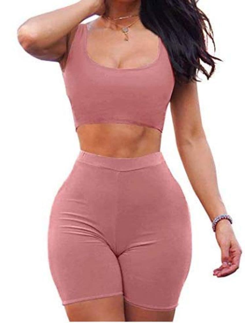 Fashion 2 Piezas Traje Deportivo para Mujer Conjunto Crop Top Corto sin Mangas