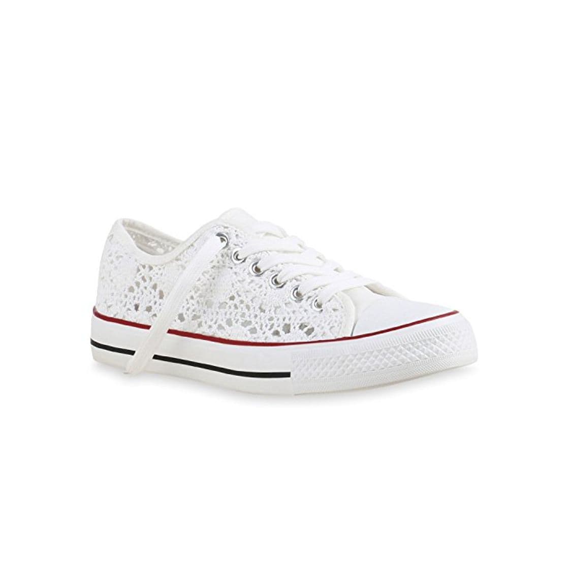 Fashion Stiefelparadies Mujer zapas caña Baja Encaje 135342 Blanco 40 Flandell