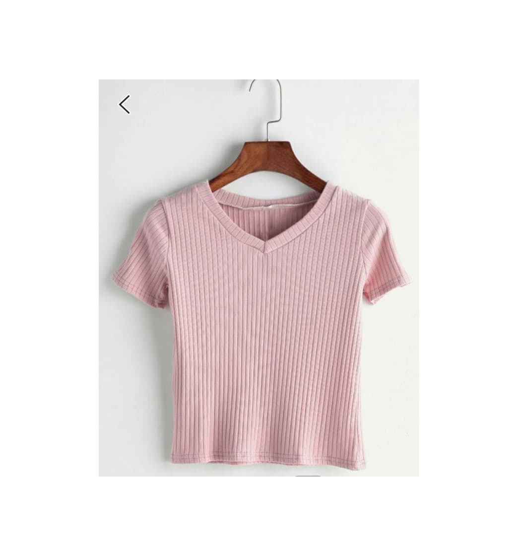 Moda Camiseta con cuello V de canalé