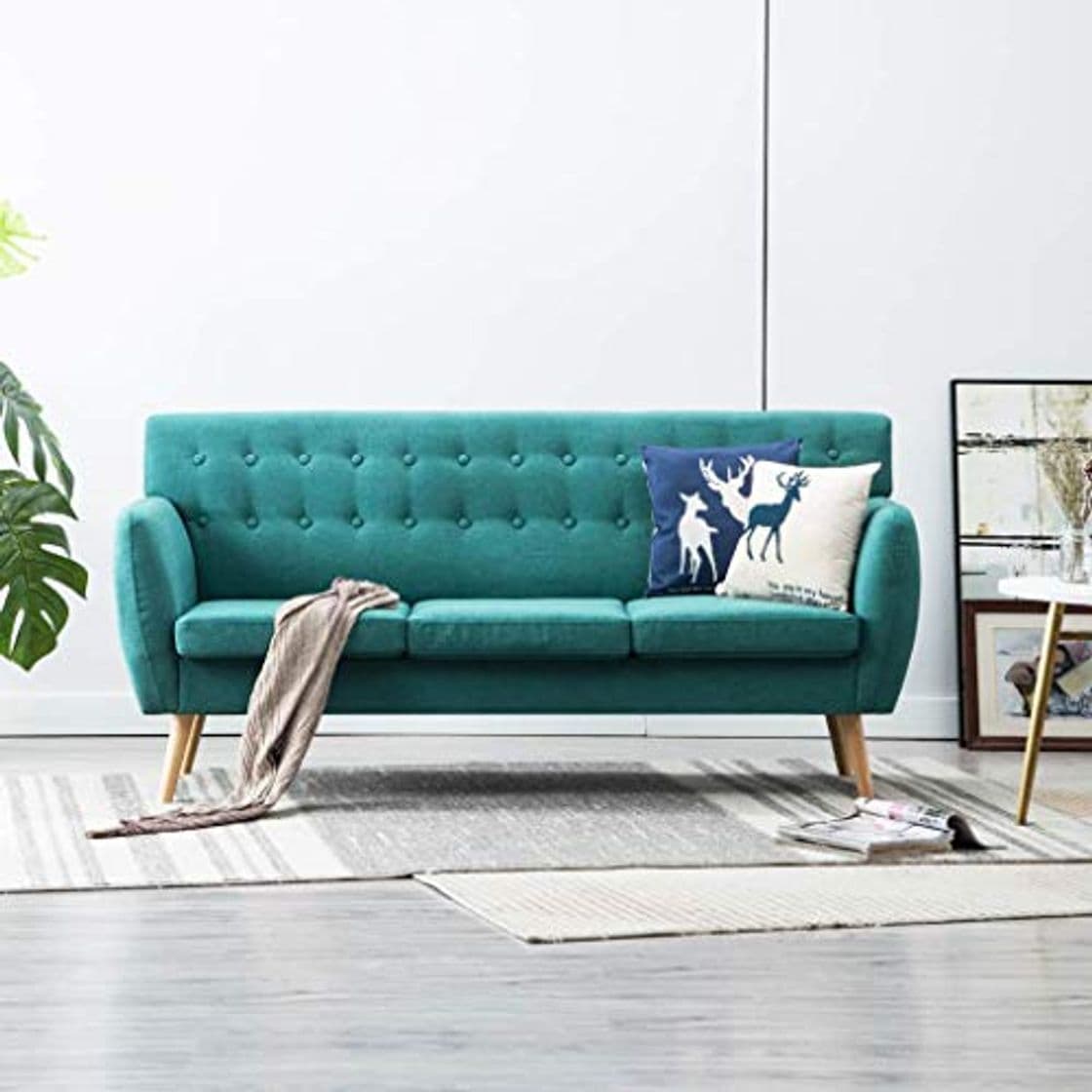 Product Festnight Sofá de 3 Plazas Sofas Salon Tapizado de Tela 172x70x82 cm Verde