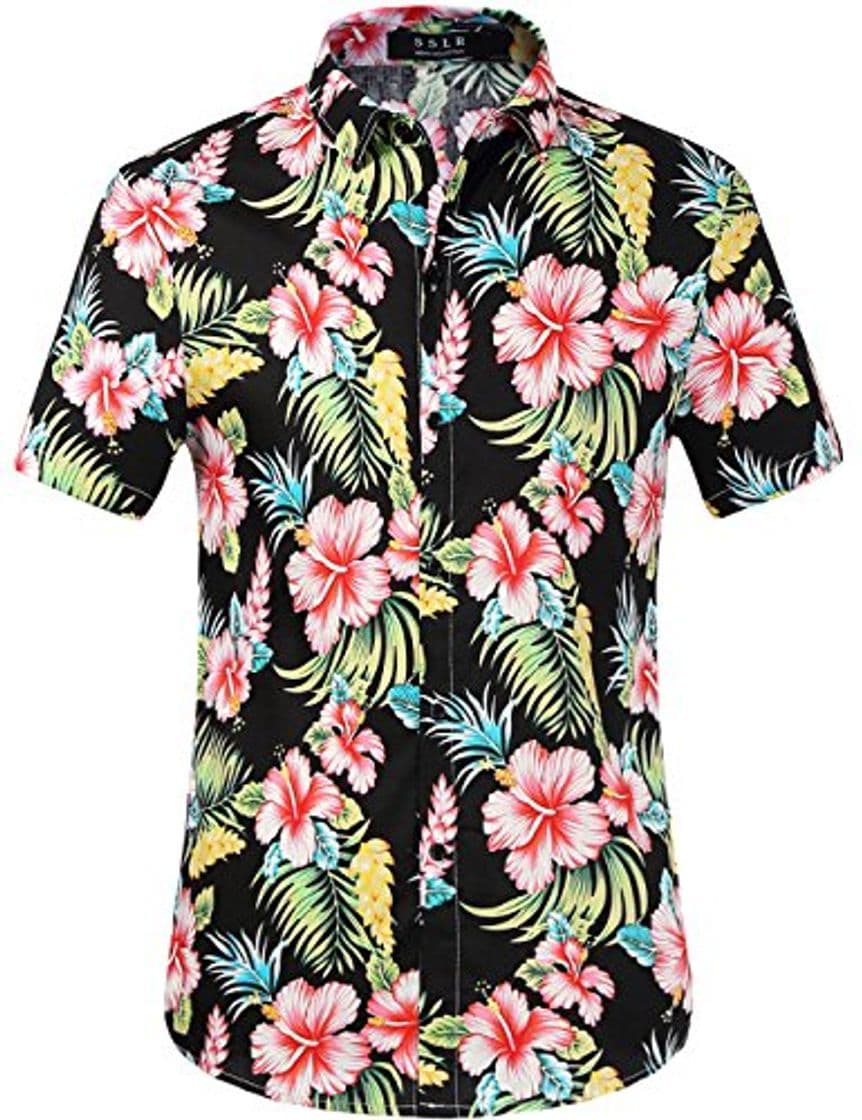 Fashion SSLR Camisa Hawaiana Colorida de Manga Corta de Flores de Verano de