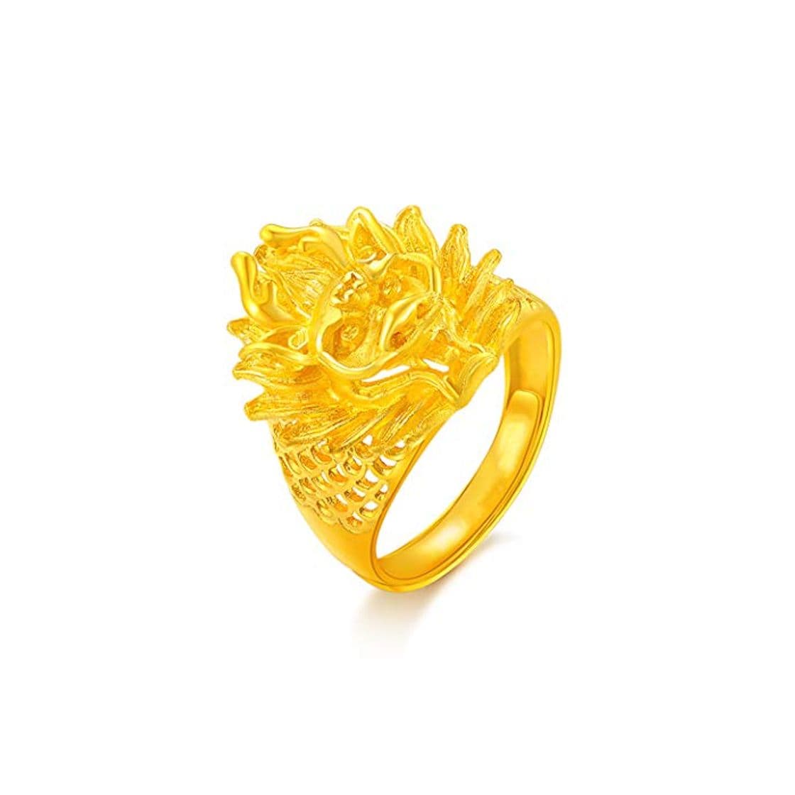 Product YZJYB Ajustable Oro Puro De 24K Anillo Dragón Oriental Anillo Tallado De Cabeza De Dragón Ring El Tono De Dorado Alianzas Boda Hombre Sólido 999 Anillo De La Joyería