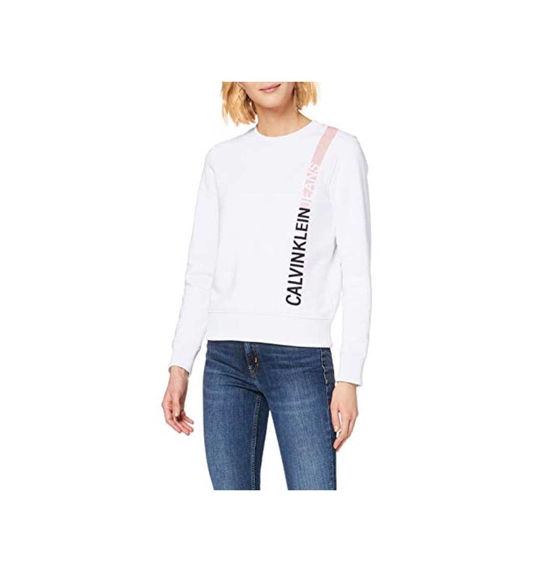 Fashion Calvin Klein Stripe Logo Regular Crew Neck Sudadera, Blanco