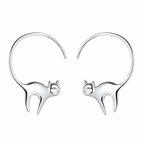 Producto Aretes Aros Pendientes Colas Gatos Circulares Plata de Ley 925 Platino Plateado