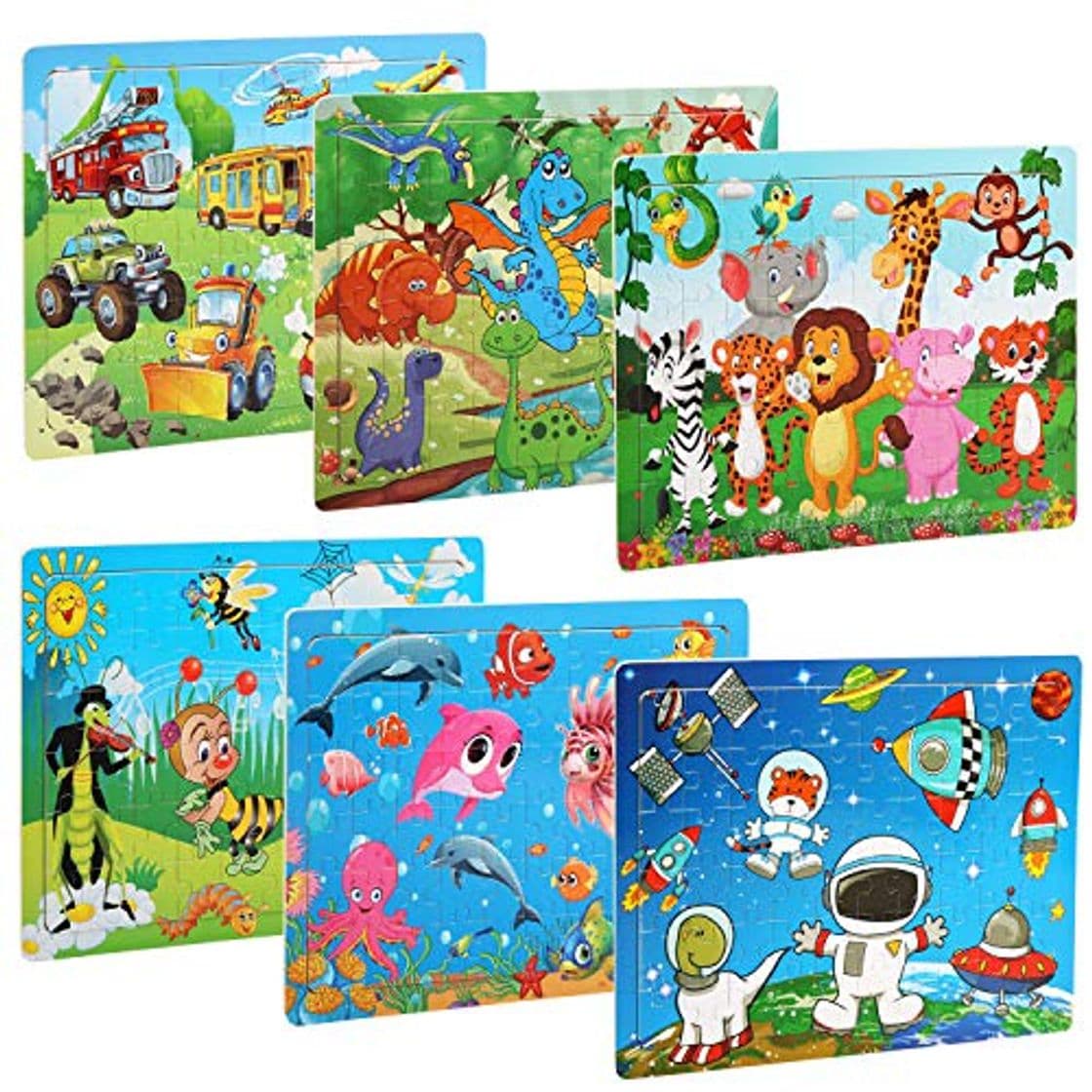 Product BelleStyle Rompecabezas de Madera 60 Piezas Juguete de Madera Puzzle para niños de 3 a 8 años Educación y Aprendizaje Rompecabezas Juguetes 6 Paquetes