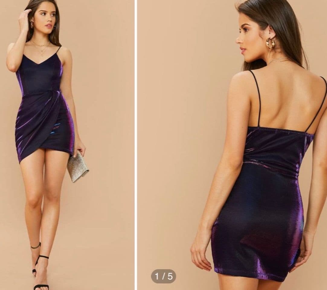 Moda Wrap Hem Holographic Metallic Dress 