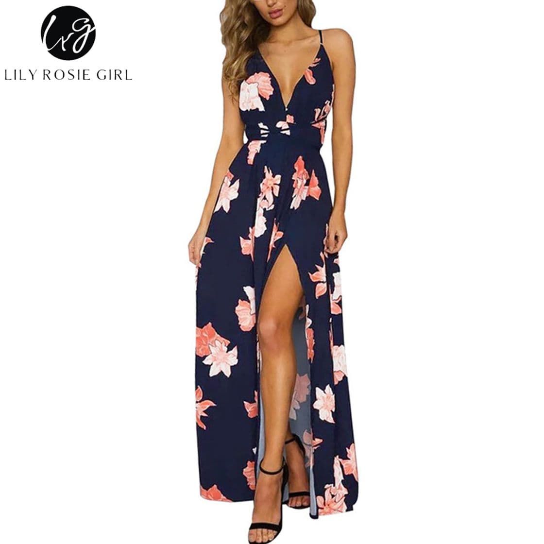 Producto Vestido Mujer Bohemio Largo Verano Playa Fiesta Floral Manga Corta Cuello en V Talla Split Wrap Maxi Vestidos 5 XL