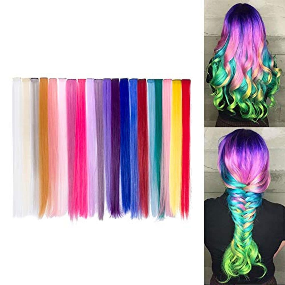 Product Beauty7 20pcs 20 inches Set de 20 Colores Pelucas Lacio Trenzas Color Extensiones de Cabello Clip Sintético Hair Extensions Accesorios de Pelo DIY Decoración Cosplay Fiestas Party