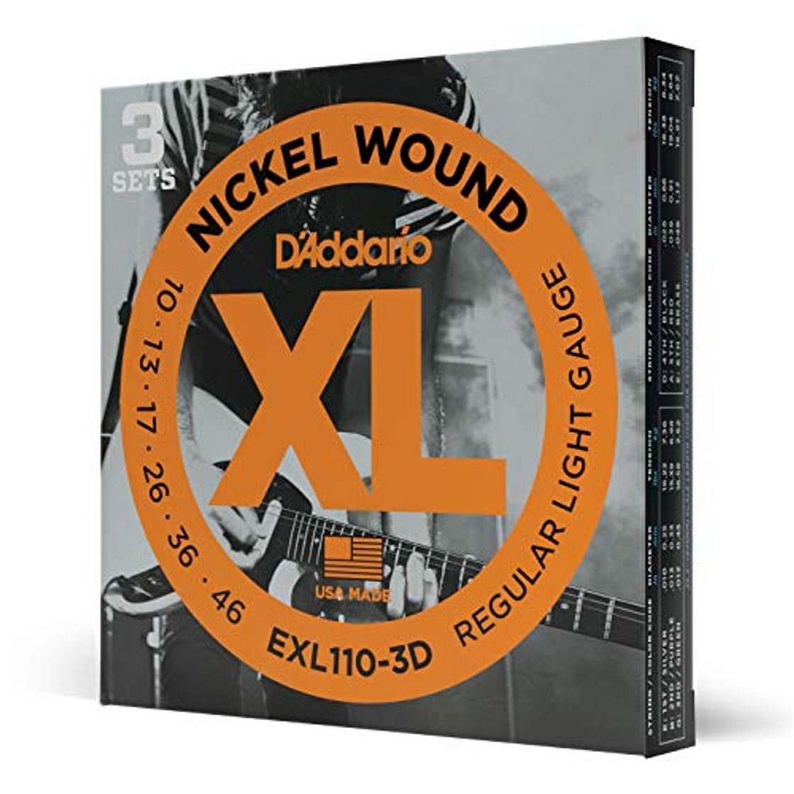 Electronic D'Addario EXL110-3D - Juego de cuerdas para guitarra eléctrica de acero y