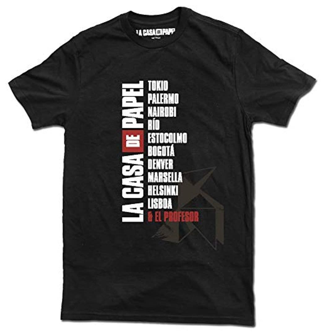 Fashion Grupo Erik Camiseta Oficial La Casa de Papel Nombres, Negra,