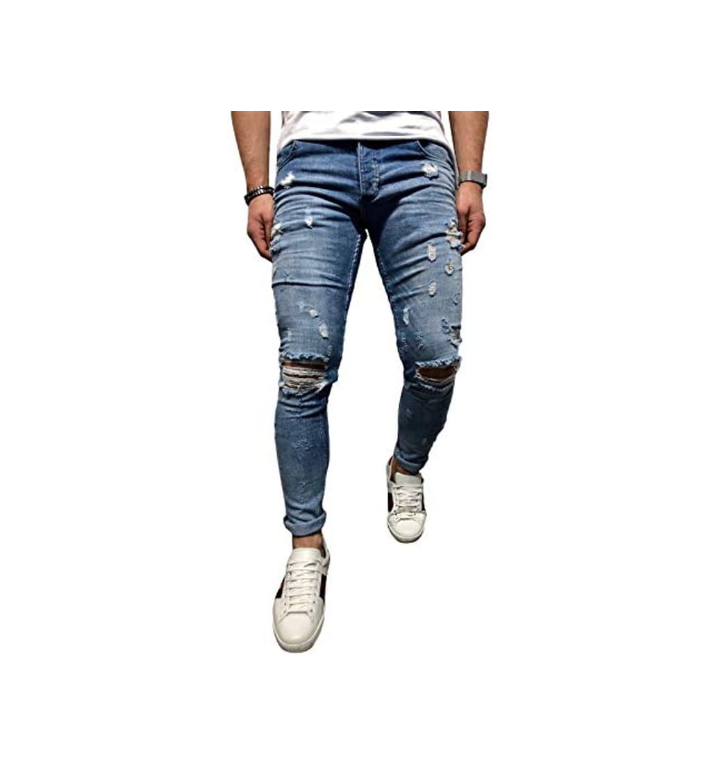 Moda BMEIG Jeans Hombres Rotos Slim Fit Ripped Estiramiento Rodilla Destruido Flaco Denim Apenado Biker Jeans Diseñador Clásico Orificios Hip Hop Pantalones Talla M