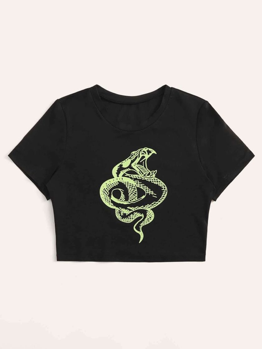 Moda Camiseta corta con estampado de serpiente 🐍 