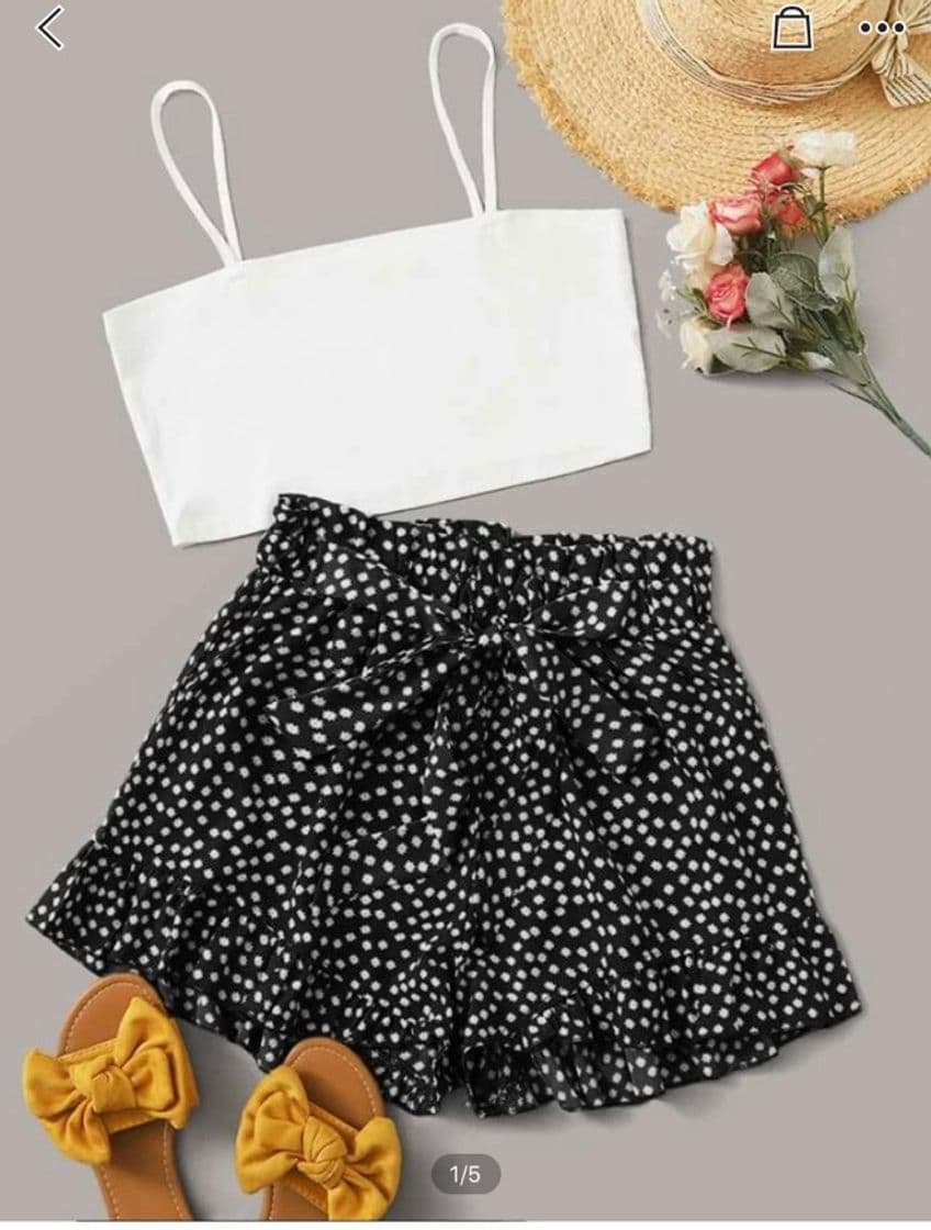 Moda Conjunto top de tirantes blanco con shorts estampado floral 