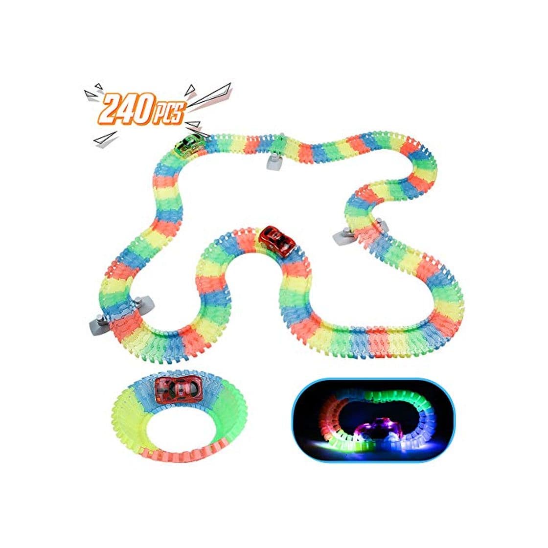 Product Akokie Circuito Coches Niños Luminoso Pista Coches con 2 LED Coches de