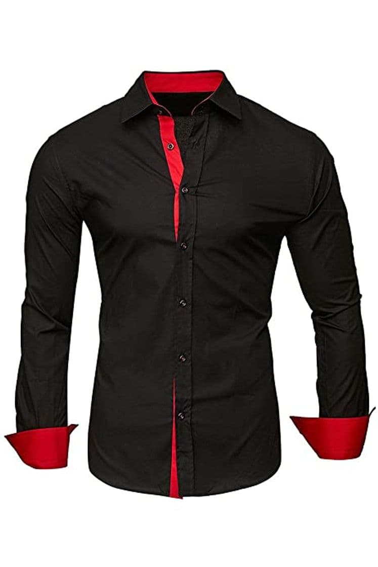 Fashion JiaMeng Camisetas de Manga Larga Manga Larga Hombre Camisa de Vestir de Corte Slim sólida Formal Informal