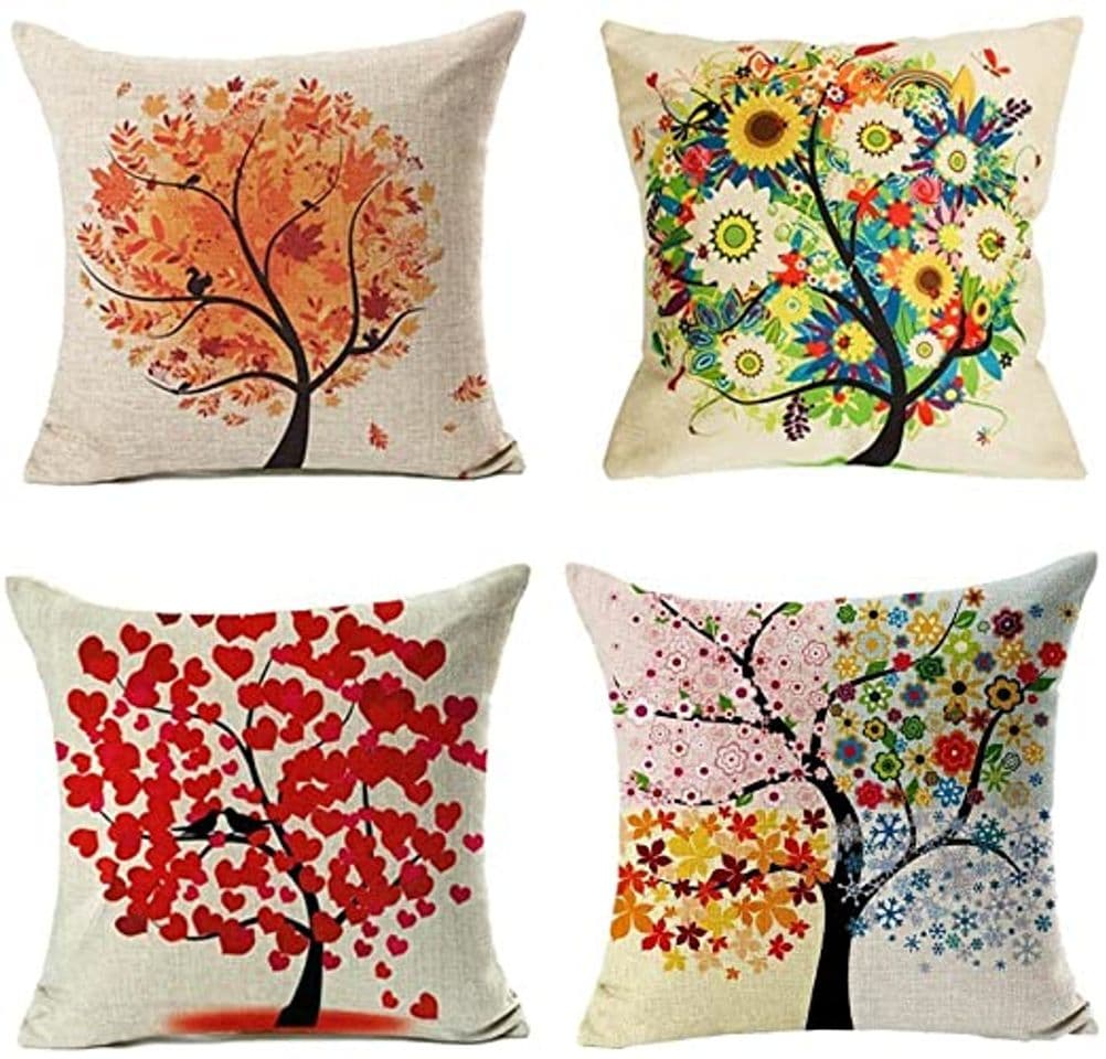 Home 4 Pack Colorido Otoño Flor Árbol de Algodón de Lino Throw Pillow