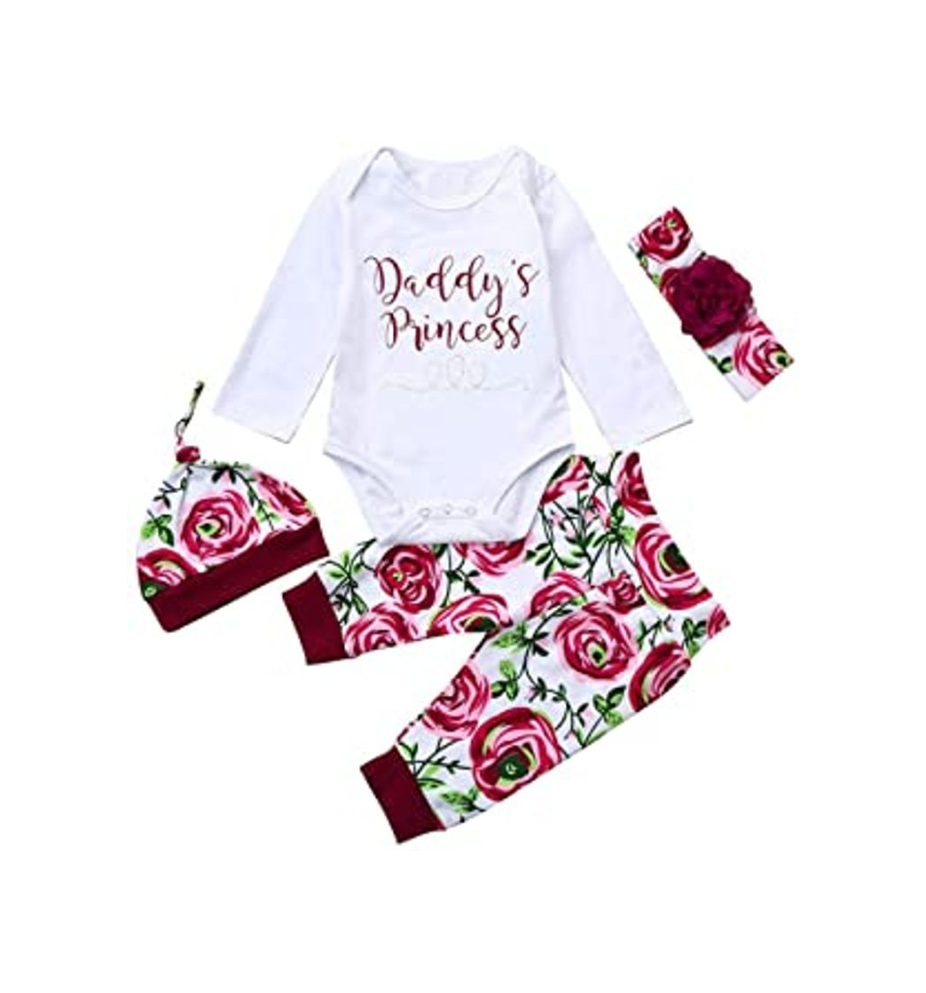 Moda chicolife 4pcs Conjuntos Bebé Recién Nacido Christms Romper Manga Larga Tops Rayas Pantalones Looks con Sombrero de Diadema para Bebé Niña