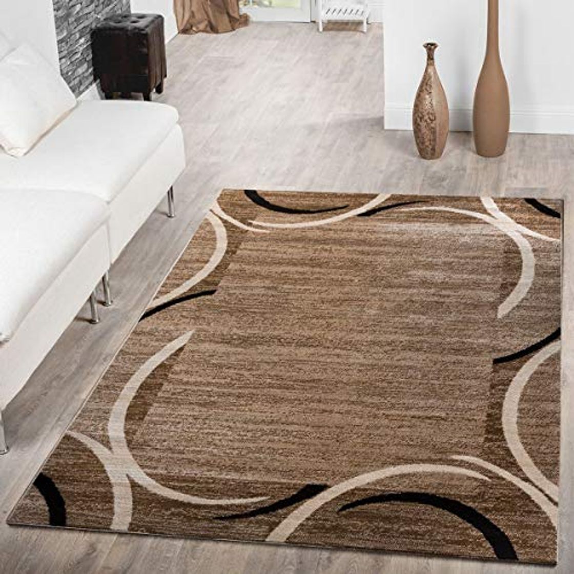 Producto T&T Design Alfombra De Salón Económica con Ribete Motivo Semicírculos Jaspeada Marrón