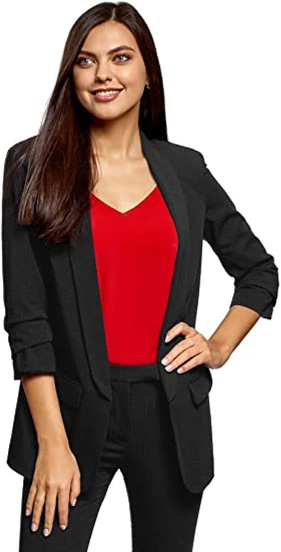 Producto oodji Ultra Mujer Chaqueta con Mangas 3/4 sin Cierre, Negro, ES 38