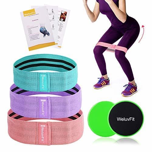 Fitness Bandas de Resistencia Set y Discos Doble Cara Deslizantes - Tela Bandas