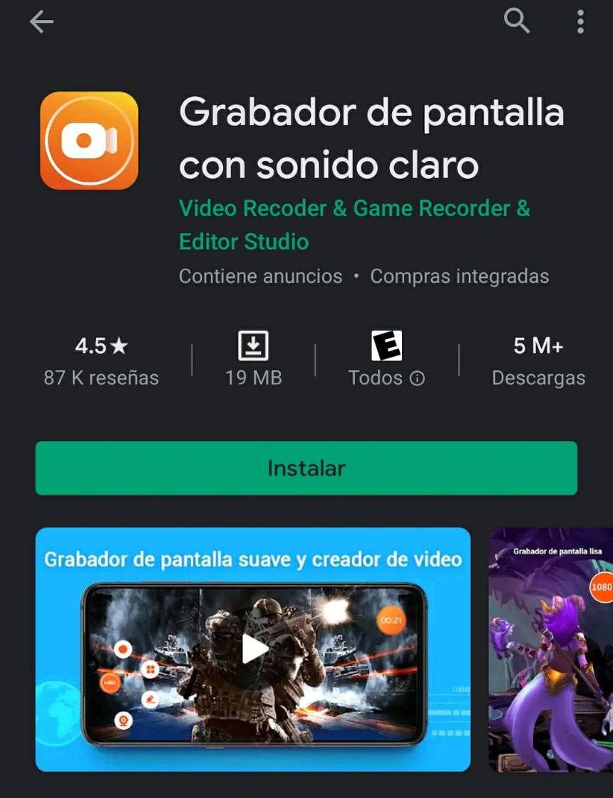 App Grabadora de pantalla con sonido 