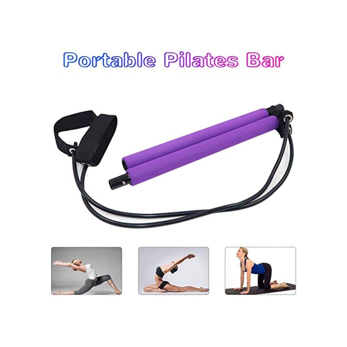 Moda FuYouTa Barra de Yoga Kit de Barra de Pilates Portátil con Banda de Resistencia Ejercicio de Yoga Barra de Pilates con Barra para Tonificar El Entrenamiento del Cuerpo del Bucle del Pie