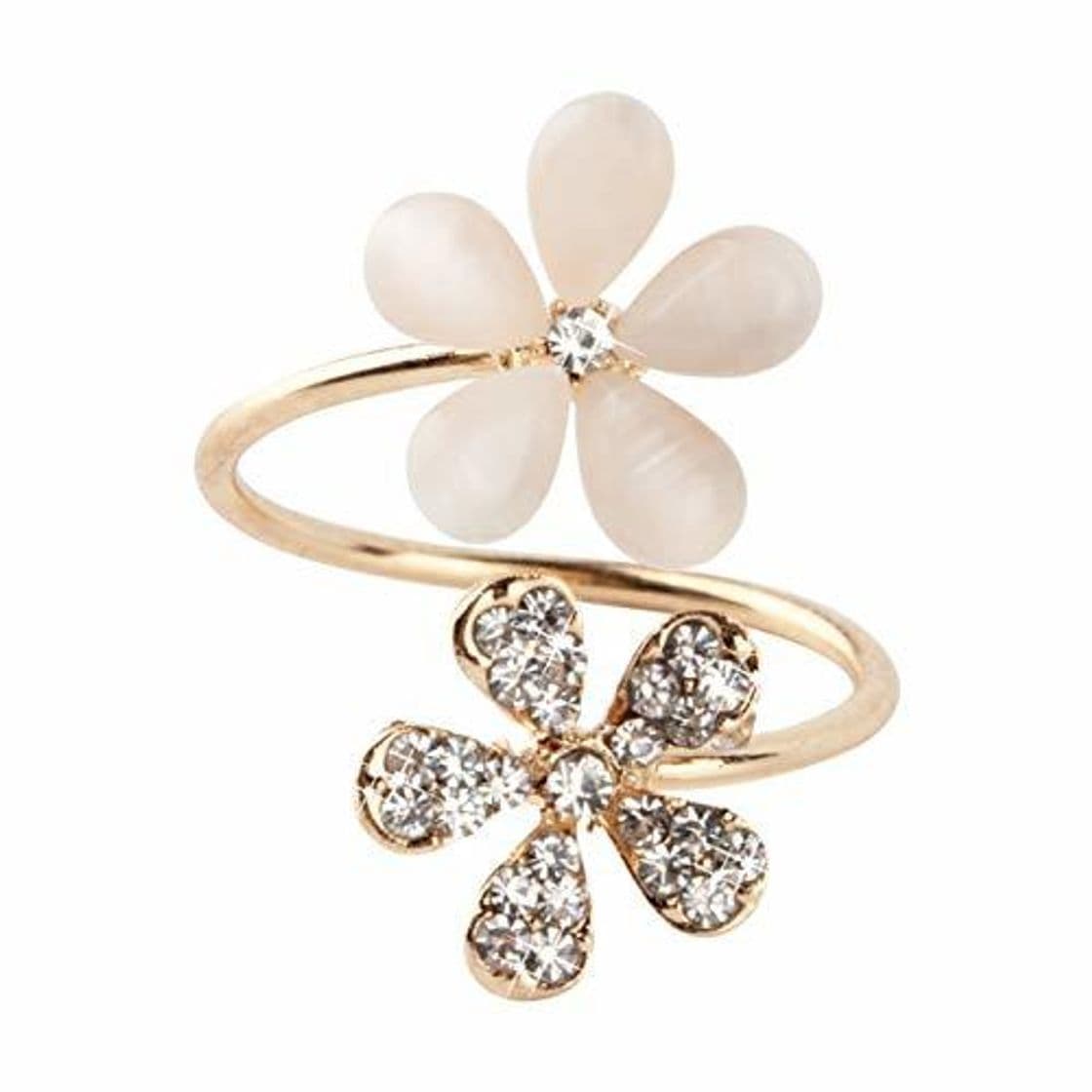 Fashion 1 unid Crystal Double Daisy Flower Petals Ring Cute Brand Design Rhinestone